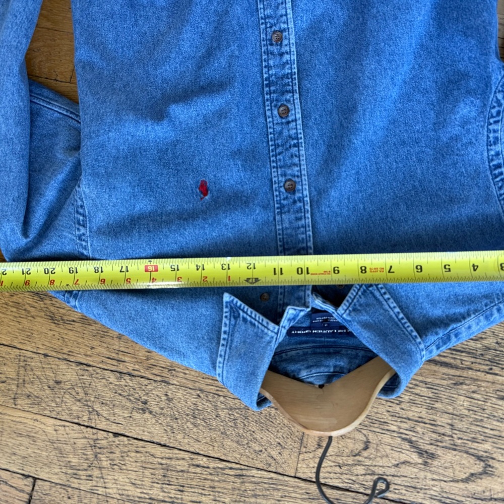 Ralph Lauren Sport Denim Button Down Shirt Vintage Wash Red Pony Cotton Size 10 - Picture 5 of 5